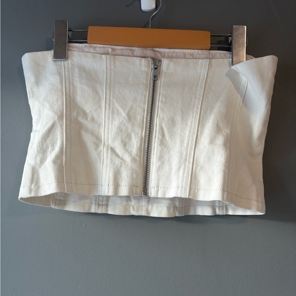 Meshki size small Elegant Cream Denim Women's Zipper back Corset Top - Picture 3 of 8